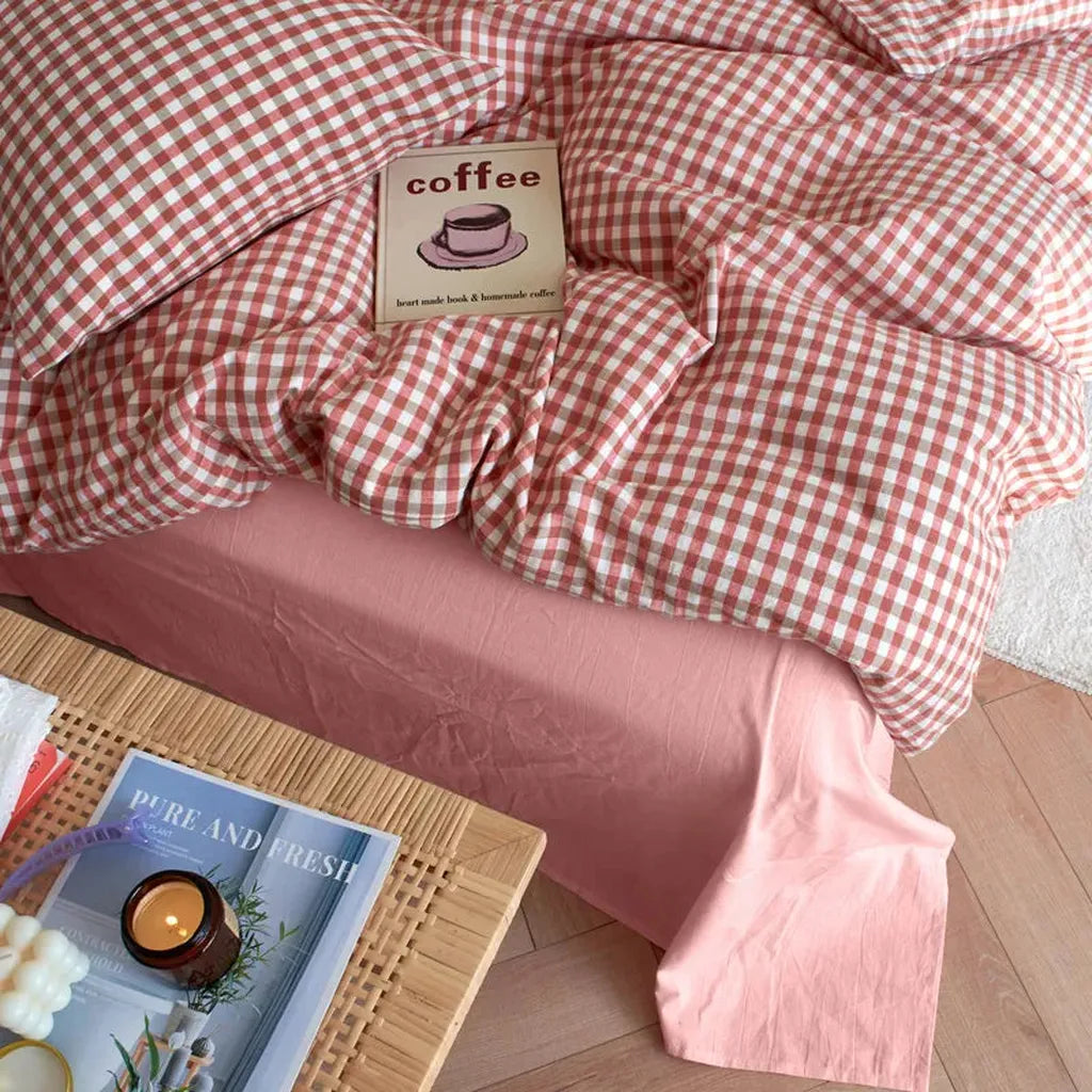 Cotton Small Gingham Duvet Cover - Green