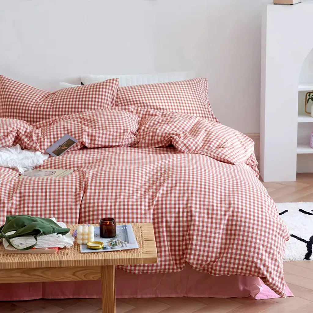 Cotton Small Gingham Duvet Cover - Red