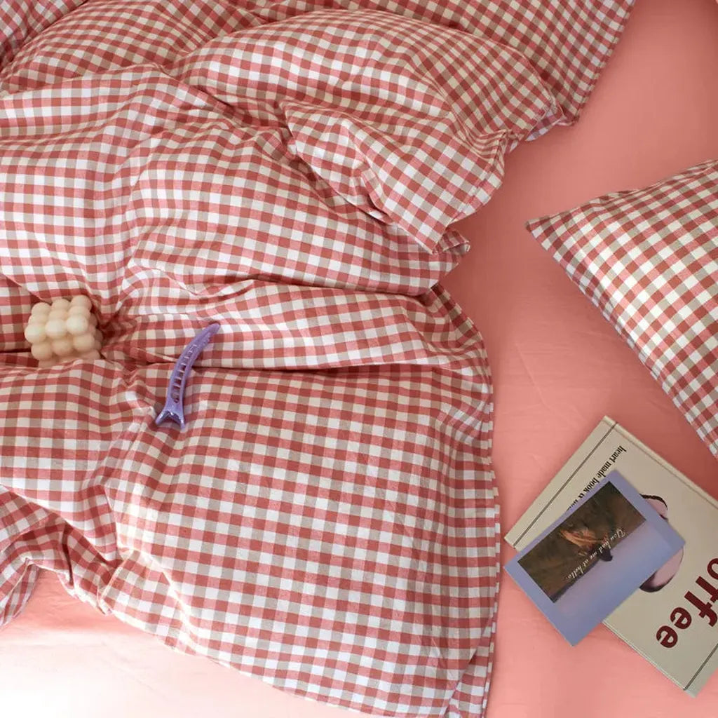 Cotton Small Gingham Duvet Cover - Red
