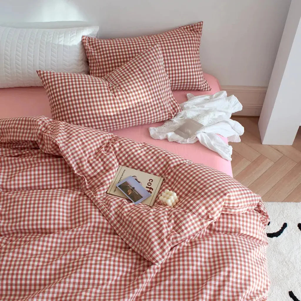 Cotton Small Gingham Duvet Cover - Beige