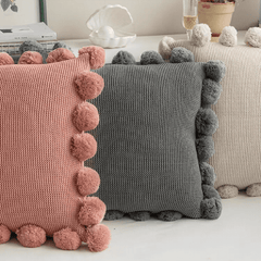 Cozy Knit Pom Pom Throw Pillow
