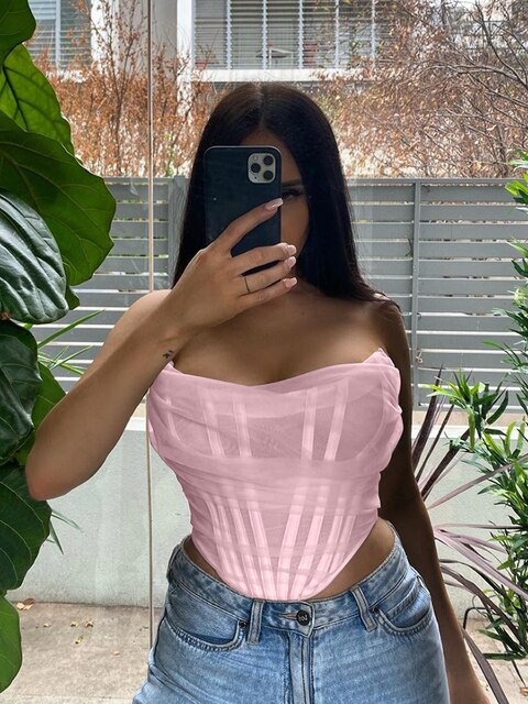 Sleeveless Fashion Strapless Bustier Corset Crop Tops Backless White Tops