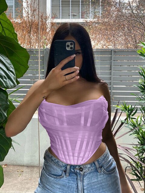 Sleeveless Fashion Strapless Bustier Corset Crop Tops Backless White Tops