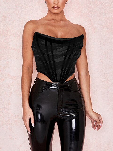 Sleeveless Fashion Strapless Bustier Corset Crop Tops Backless White Tops