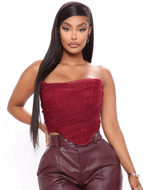 Sleeveless Fashion Strapless Bustier Corset Crop Tops Backless White Tops
