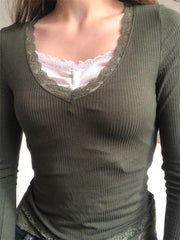 Lace Patchwork Retro Cute Tops