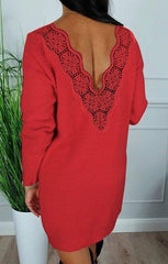 Deep V Back Long Sleeve Dress Bodycon Dress Sexy Dress Party Night Club Wear Lace Patchwork