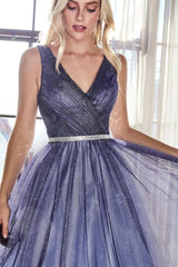 Deep V-neck Shiny Tulle Cocktail Dresses