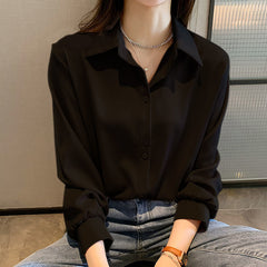 Chiffon Blouse Summer Thin Satin Silk Button Up Blouse Office Shirt