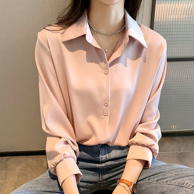 Chiffon Blouse Summer Thin Satin Silk Button Up Blouse Office Shirt