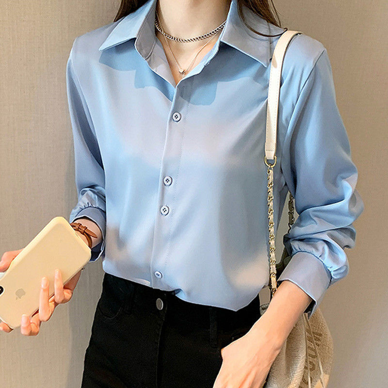 Chiffon Blouse Summer Thin Satin Silk Button Up Blouse Office Shirt