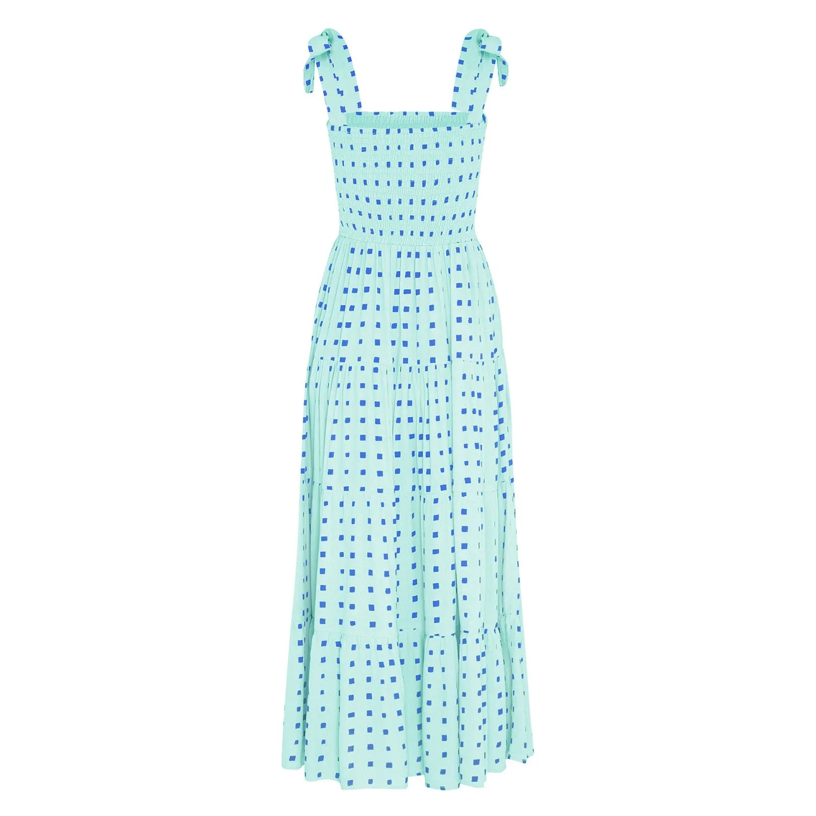 Dot Square Neck Pleated Long Holiday Beach Casual Boho Dress