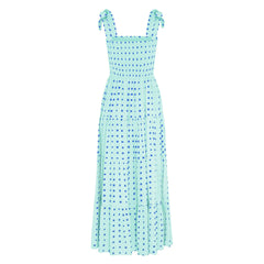 Dot Square Neck Pleated Long Holiday Beach Casual Boho Dress
