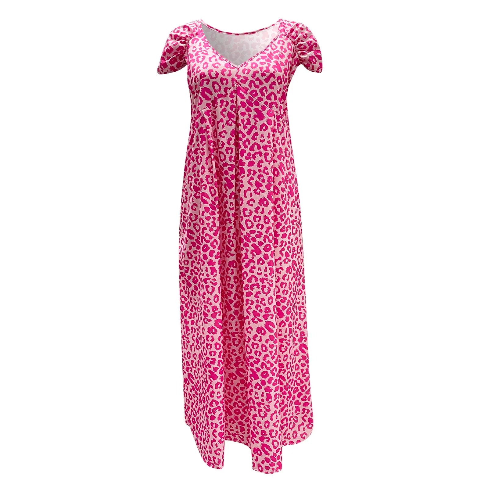 Boho Floral V Neck Short Sleeve Flowy Swing A Line Long WomenBoho Dress