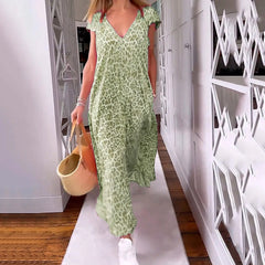 Boho Floral V Neck Short Sleeve Flowy Swing A Line Long WomenBoho Dress