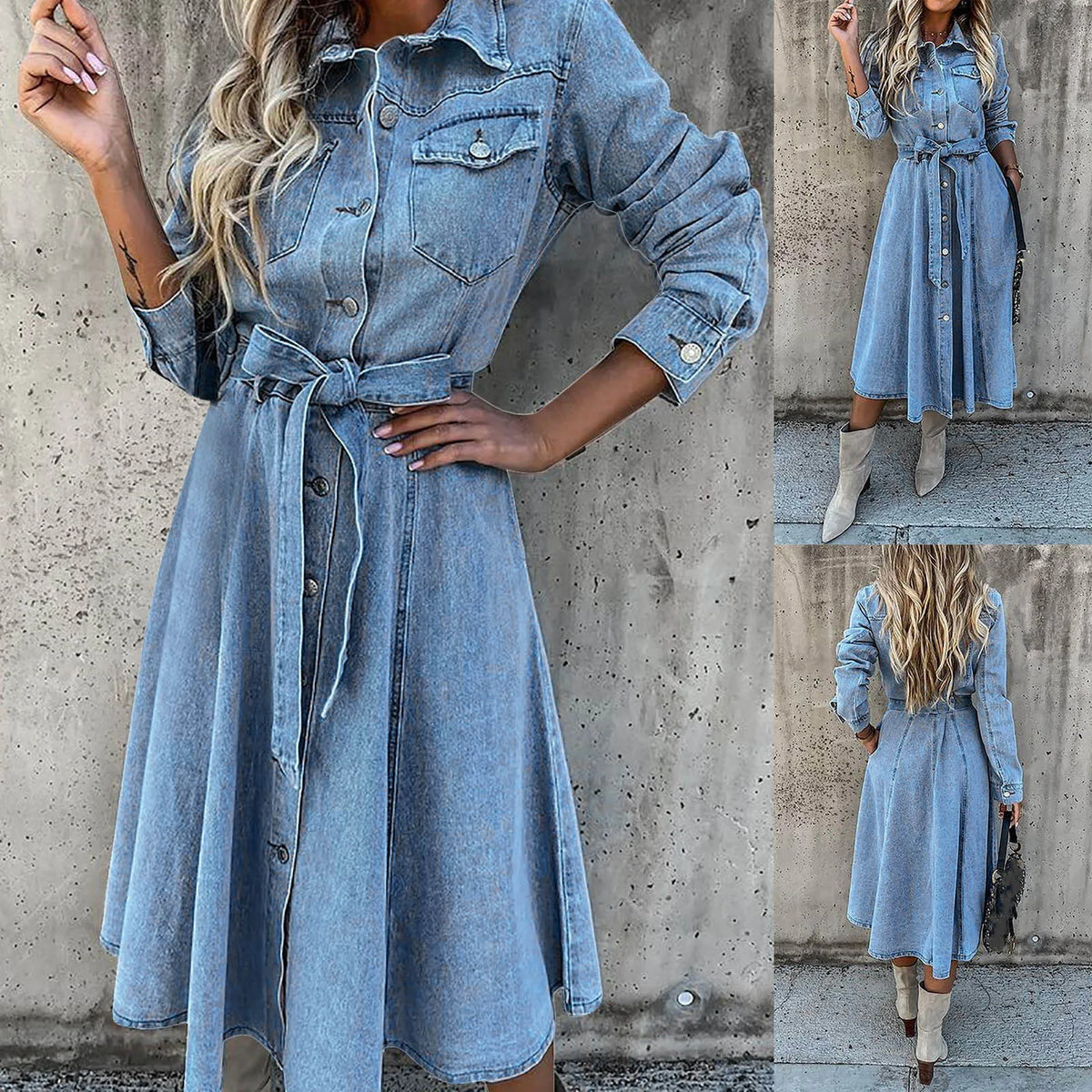 On Offer Liquidation Fashion Summer Sleeve Slim Denim Retro American Casual Ropa De Mujer Midi Dress