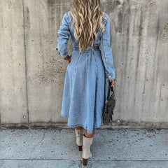 On Offer Liquidation Fashion Summer Sleeve Slim Denim Retro American Casual Ropa De Mujer Midi Dress