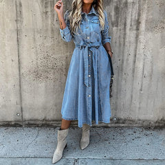 On Offer Liquidation Fashion Summer Sleeve Slim Denim Retro American Casual Ropa De Mujer Midi Dress