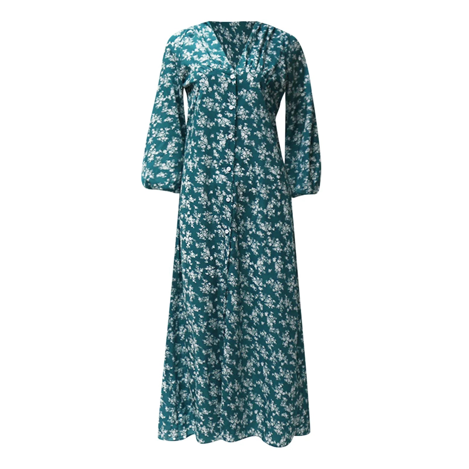 Offer Liquidation V-Neck Long Sleeved High Waisted Chiffon Print Holiday Boho Dress