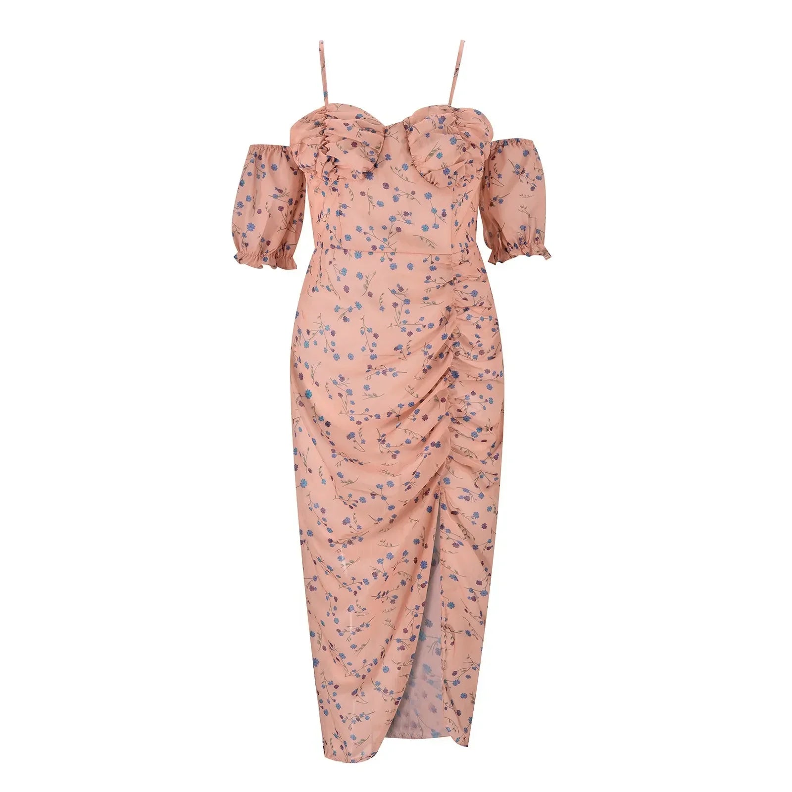 Clearance Flower Print Wrapped Chest Irregular Camisole Floral Printed Split WomenBoho Dress
