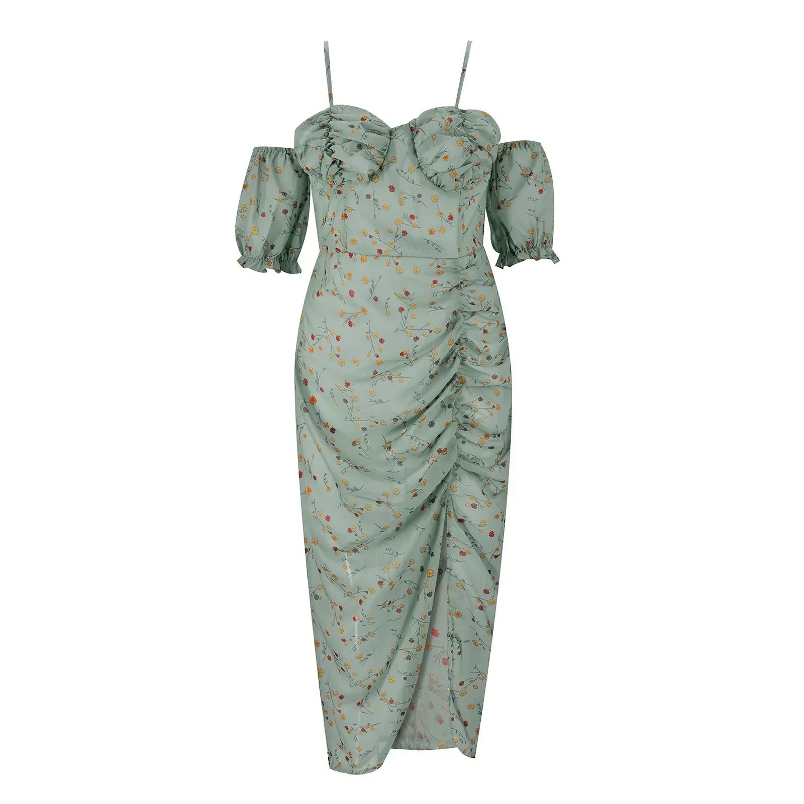Clearance Flower Print Wrapped Chest Irregular Camisole Floral Printed Split WomenBoho Dress