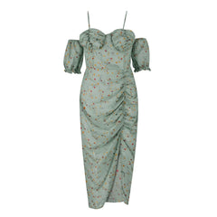 Clearance Flower Print Wrapped Chest Irregular Camisole Floral Printed Split WomenBoho Dress