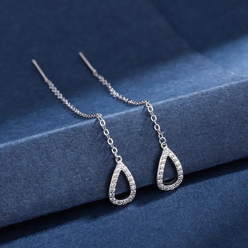 Ear Line Long Hanging Rose Gold Zircon Crystal Piercing Threader Earring