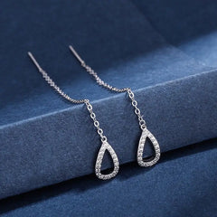 Ear Line Long Hanging Rose Gold Zircon Crystal Piercing Threader Earring