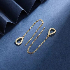 Ear Line Long Hanging Rose Gold Zircon Crystal Piercing Threader Earring