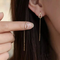 Ear Line Long Hanging Rose Gold Zircon Crystal Piercing Threader Earring