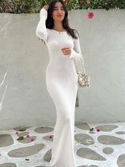 Lace Up Backless Long Sleeve Party Elegant Clothes Birthday Outfit Fall Autumn Maxi Dress Women