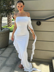 One Shoulder Ruffle Party Evening Birthday Elegant Outfits Summer Maxi Dress