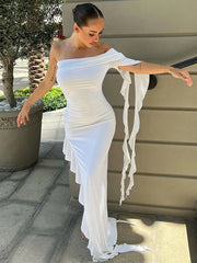 One Shoulder Ruffle Party Evening Birthday Elegant Outfits Summer Maxi Dress