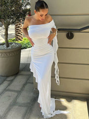 One Shoulder Ruffle Party Evening Birthday Elegant Outfits Summer Maxi Dress