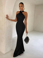 Sleeveless Cross Halter Backless Bodycon Elegant Party Club Evening Summer Maxi Dress Women