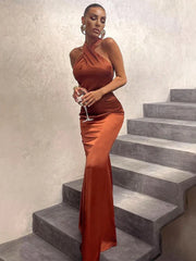 Sleeveless Cross Halter Backless Bodycon Elegant Party Club Evening Summer Maxi Dress Women