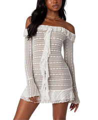 TEXTURED SHEER LACE MINI DRESS