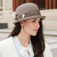 French Style Wool Bucket Heart Buckle Sun Hat