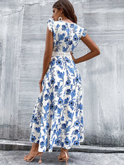 Lace Stitching Floral Print Hollow Beach Long Dress