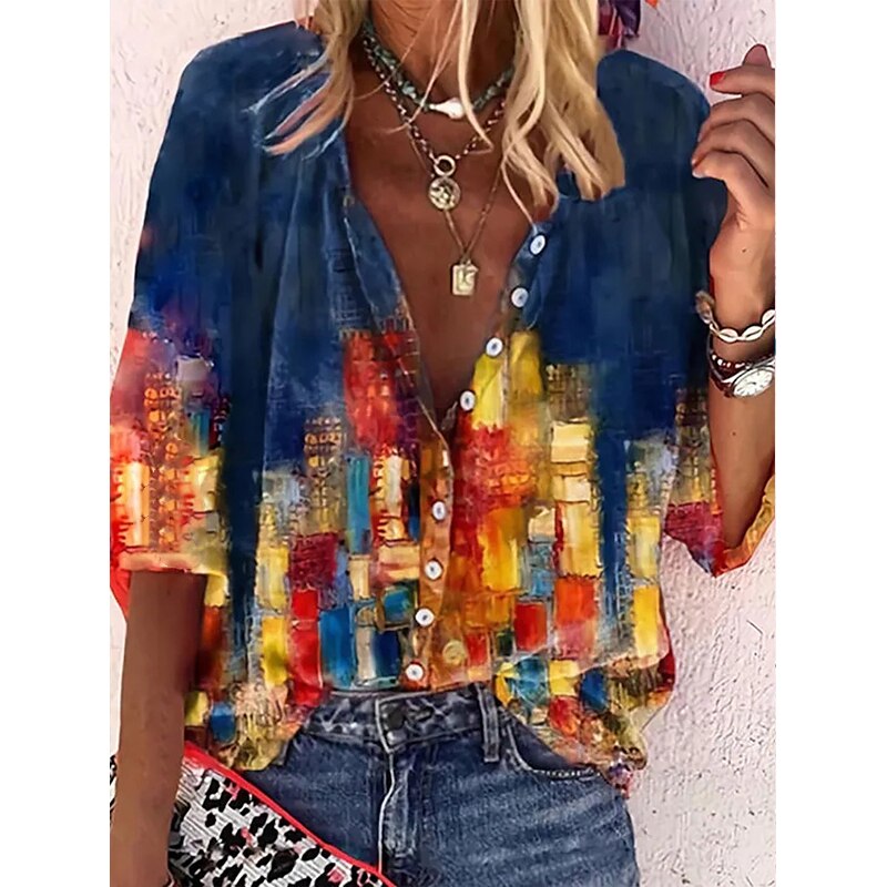 Elegant Loose Abstraction Print Shirt