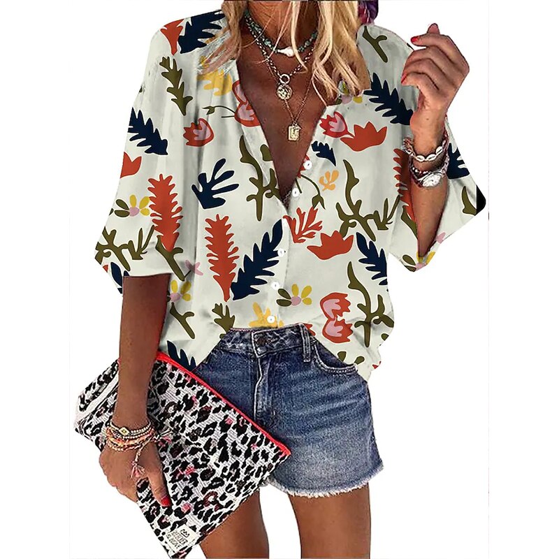 Elegant Loose Abstraction Print Shirt