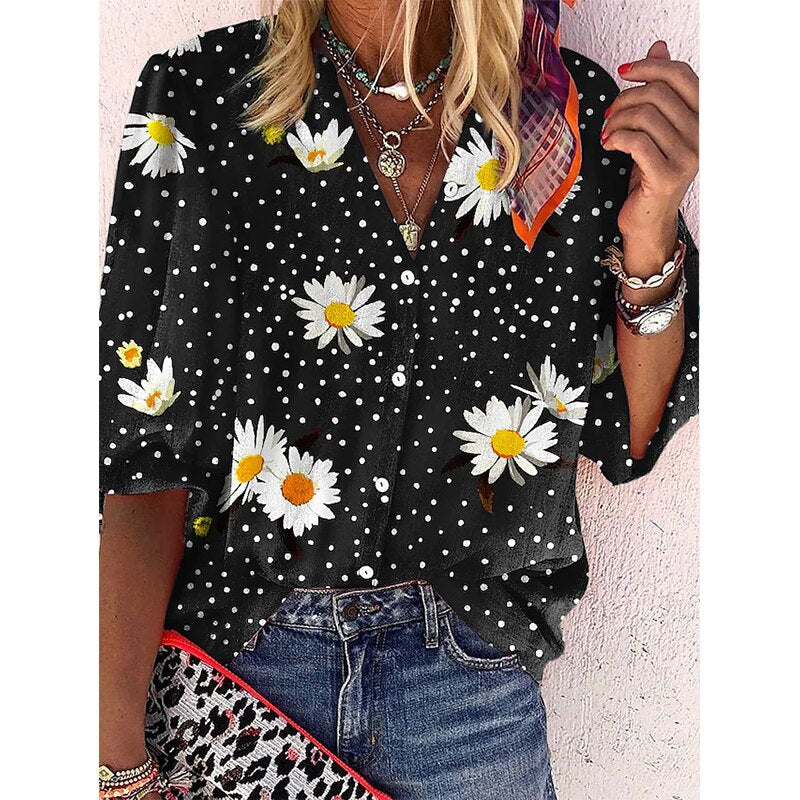 Elegant Loose Abstraction Print Shirt