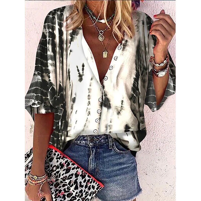 Elegant Loose Abstraction Print Shirt
