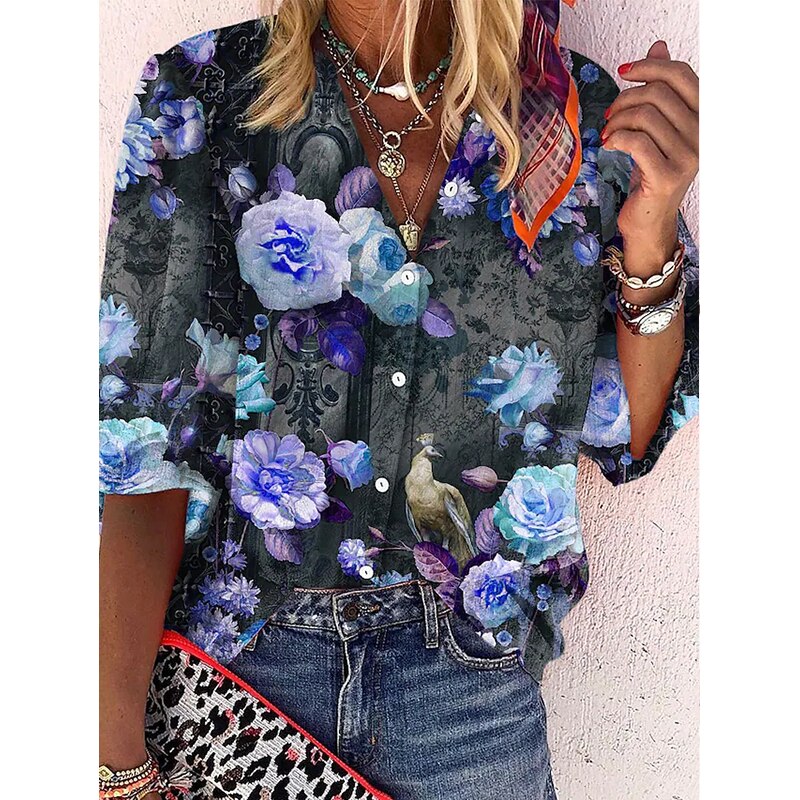 Elegant Loose Abstraction Print Shirt