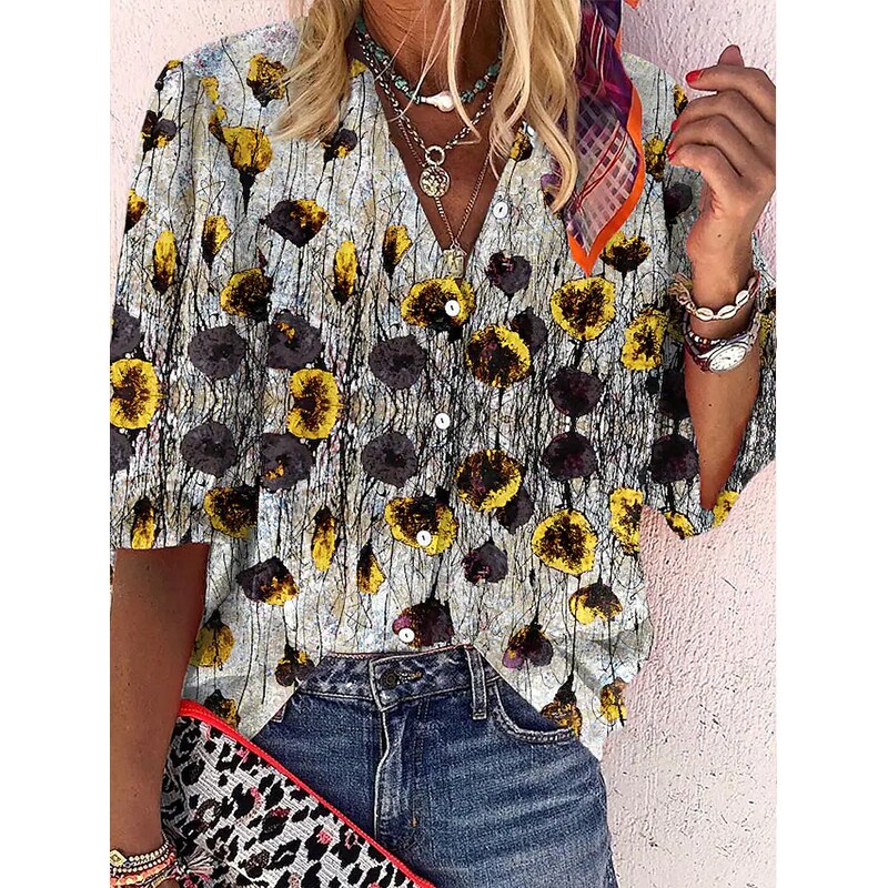 Elegant Loose Abstraction Print Shirt