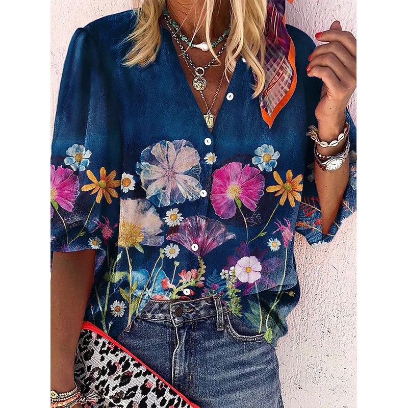 Elegant Loose Abstraction Print Shirt