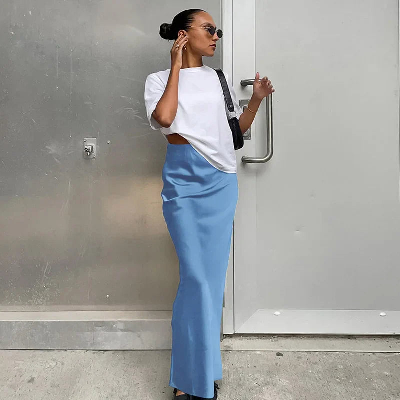 Satin Black Trumpet Fashion Office Long Skirt