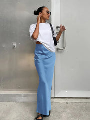 Satin Black Trumpet Fashion Office Long Skirt