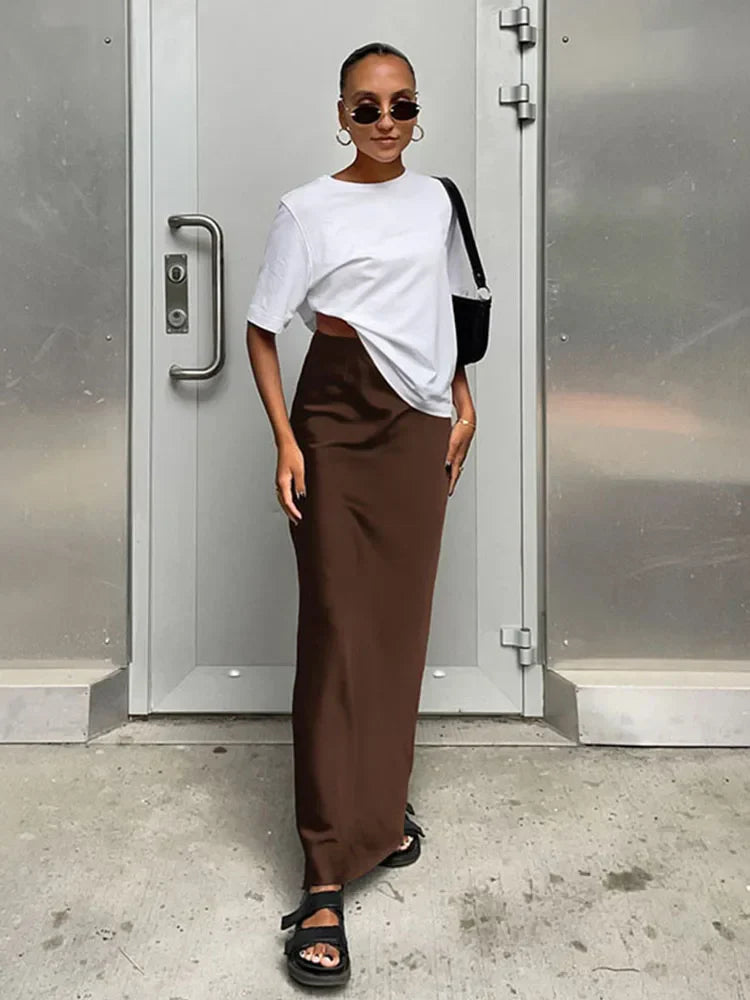 Satin Black Trumpet Fashion Office Long Skirt