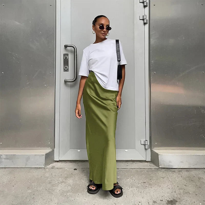Satin Black Trumpet Fashion Office Long Skirt